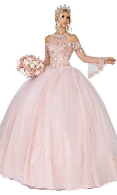 Dancing Queen - 1393 Embroidered Bell Sleeve Ballgown Quinceanera Dresses XS / Blush