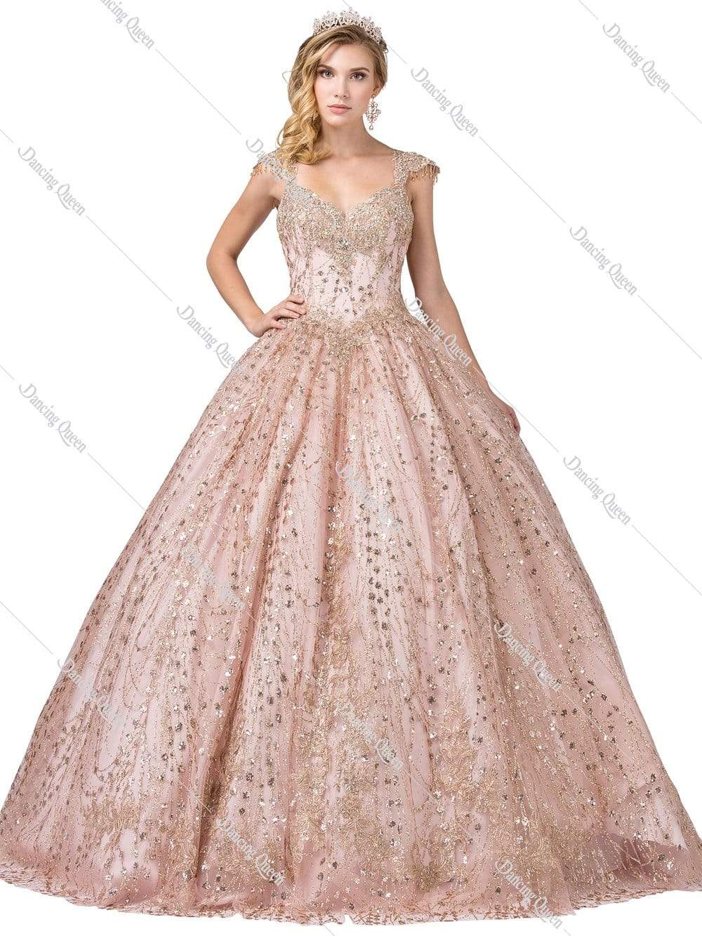 Dancing Queen - 1397 Sweetheart Bodice Gold Accented Ballgown Special Occasion Dress XS / Rose Gold
