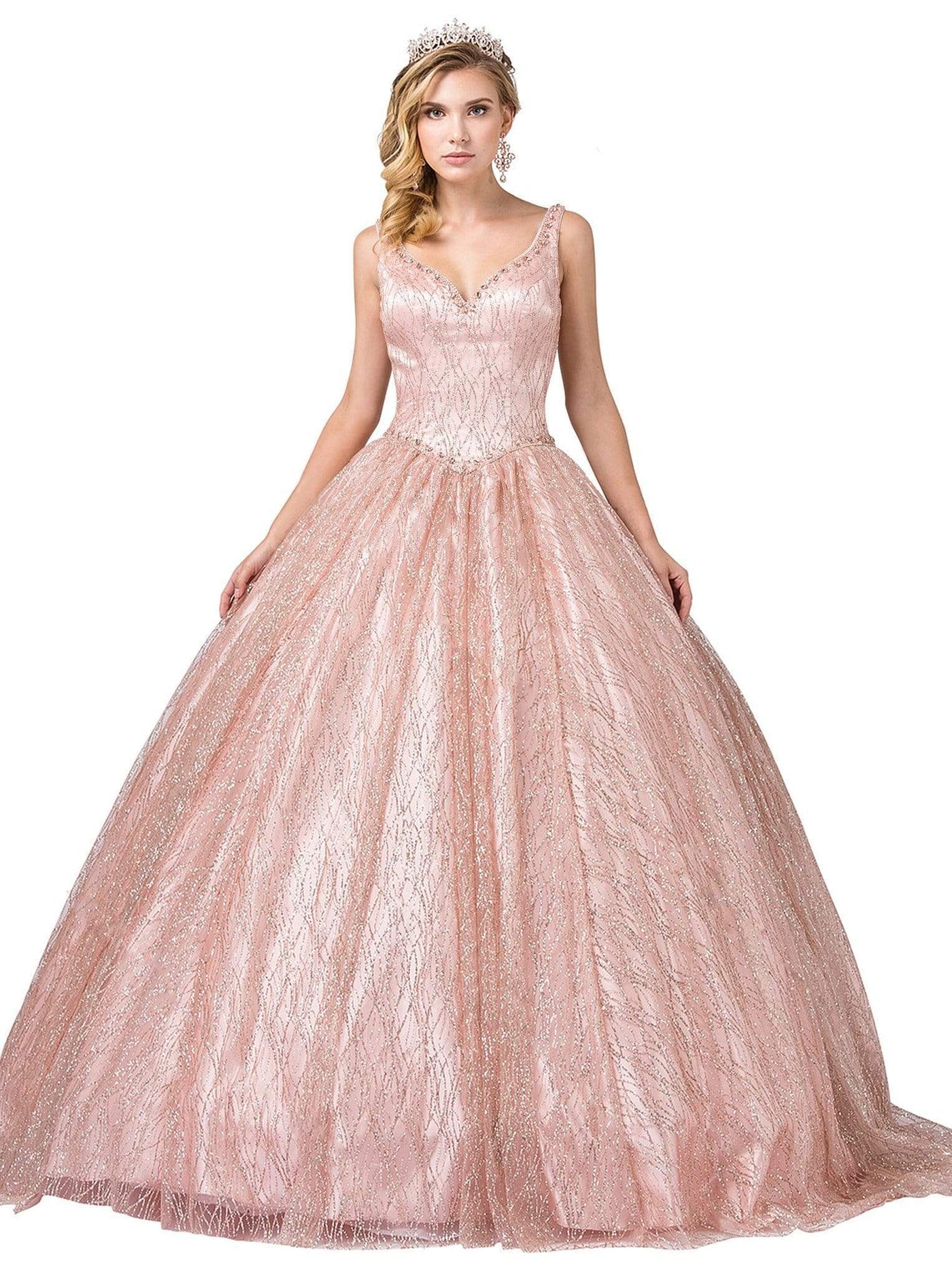 Dancing Queen - 1400 Ornate Plunging V-neck Ballgown Special Occasion Dress XS / Rose Gold