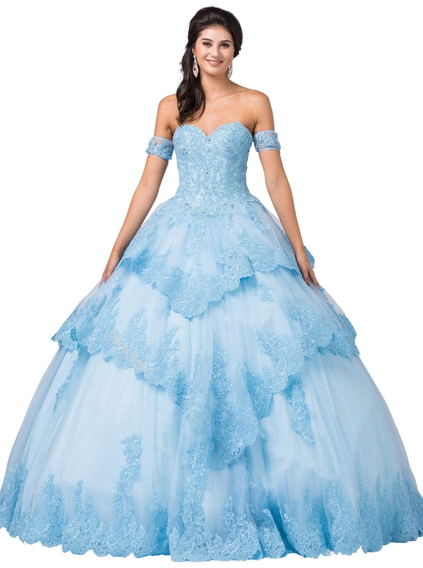Dancing Queen - 1404 Strapless Sweetheart Tiered Scallop Hem Ballgown Special Occasion Dress XS / Sky Blue