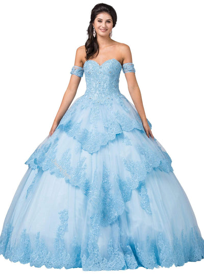Dancing Queen - 1404 Strapless Sweetheart Tiered Scallop Hem Ballgown Special Occasion Dress XS / Sky Blue