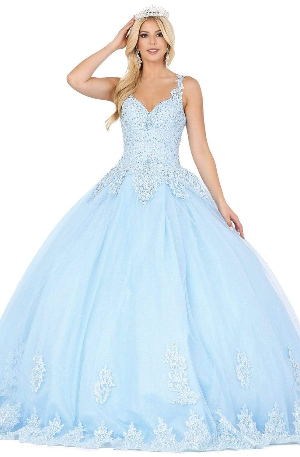 Dancing Queen - 1411 Embroidered Sweetheart Bodice Ballgown Quinceanera Dresses XS / Bahama Blue