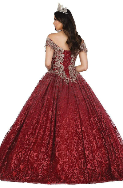 Dancing Queen - 1444 Metallic Off Shoulder Glitter Ballgown Quinceanera Dresses