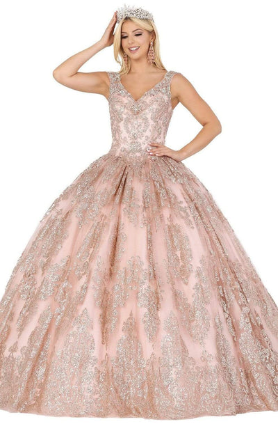 Dancing Queen - 1449 Glittered Cap Sleeve Corset Ballgown Quinceanera Dresses XS / Rose Gold