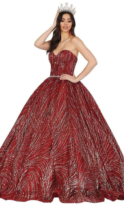 Dancing Queen - 1453 Embellished Strapless Sweetheart Ballgown Quinceanera Dresses XS / Burgundy