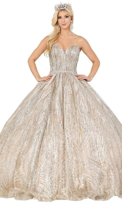 Dancing Queen - 1453SC Strapless Sweetheart Glittered Ballgown In Silver