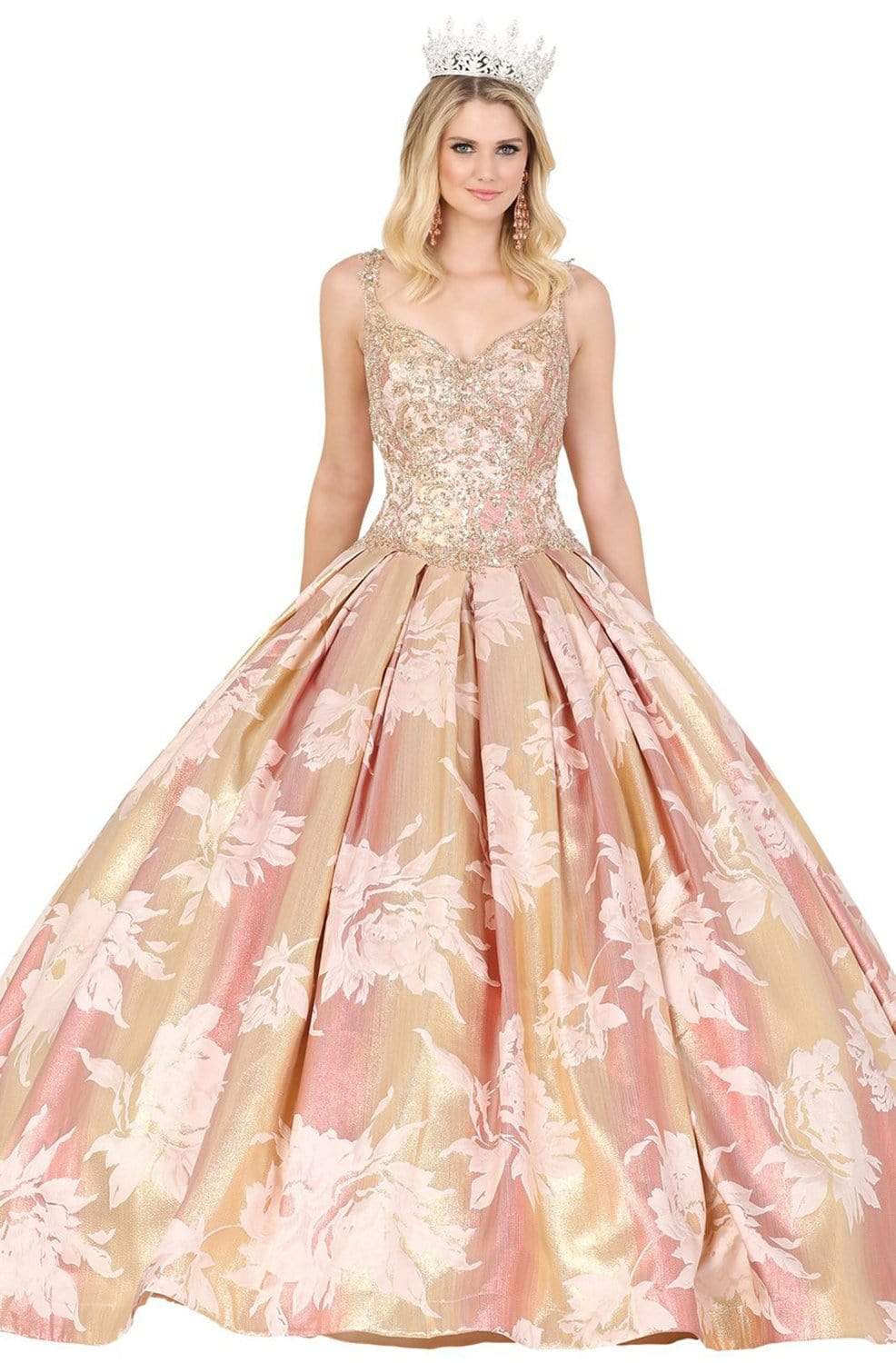 Dancing Queen - 1458 Crystal Embellished Quinceanera Gown Quinceanera Dresses XS / Multi Gold