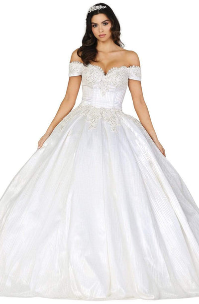 Dancing Queen - 147 Embellished Off-Shoulder Wedding Dress Wedding Dresses XS / Off White