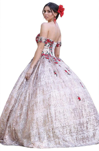 Dancing Queen - 1475 Beaded Floral Off-Shoulder Quinceanera Dress Quinceanera Dresses