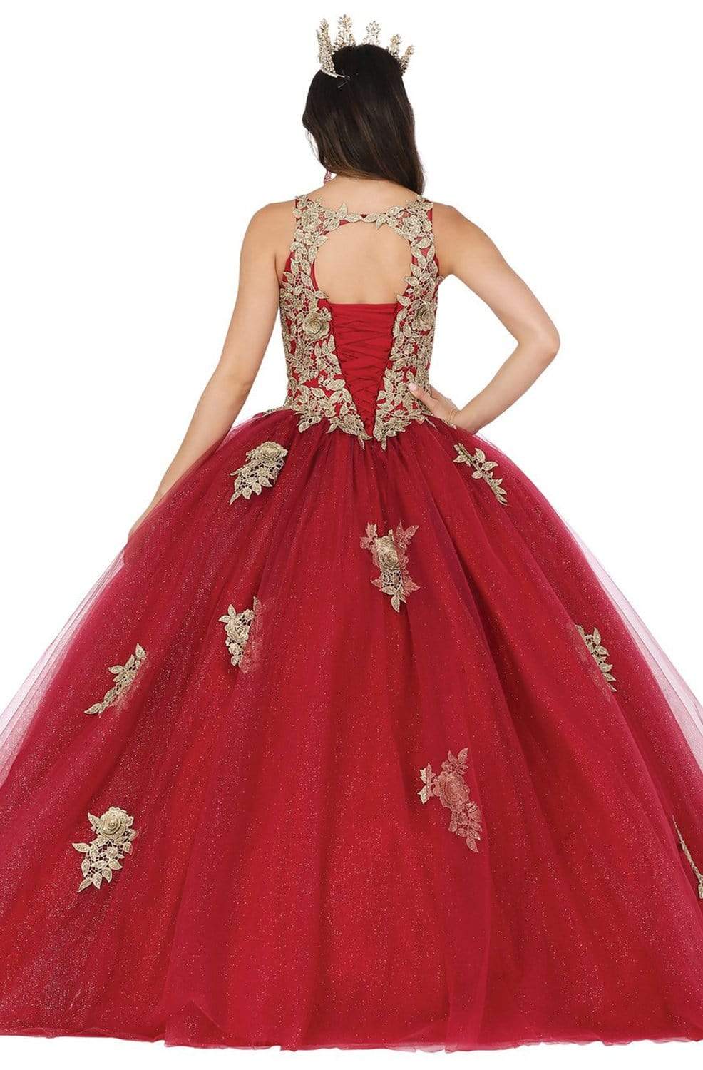 Dancing Queen - 1484 Gilt-Rosette Appliqued Glitter Ballgown Quinceanera Dresses
