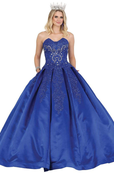 Dancing Queen - 1485 Embellished Strapless Quinceanera Gown Quinceanera Dresses XS / Royal Blue