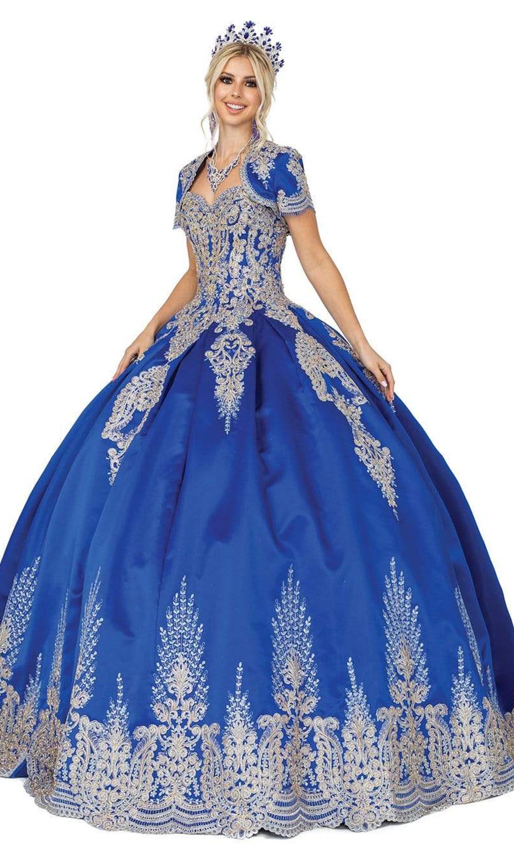Dancing Queen - 1494 Sweetheart Neck Gold Applique Ballgown Quinceanera Dresses XS / Royal Blue