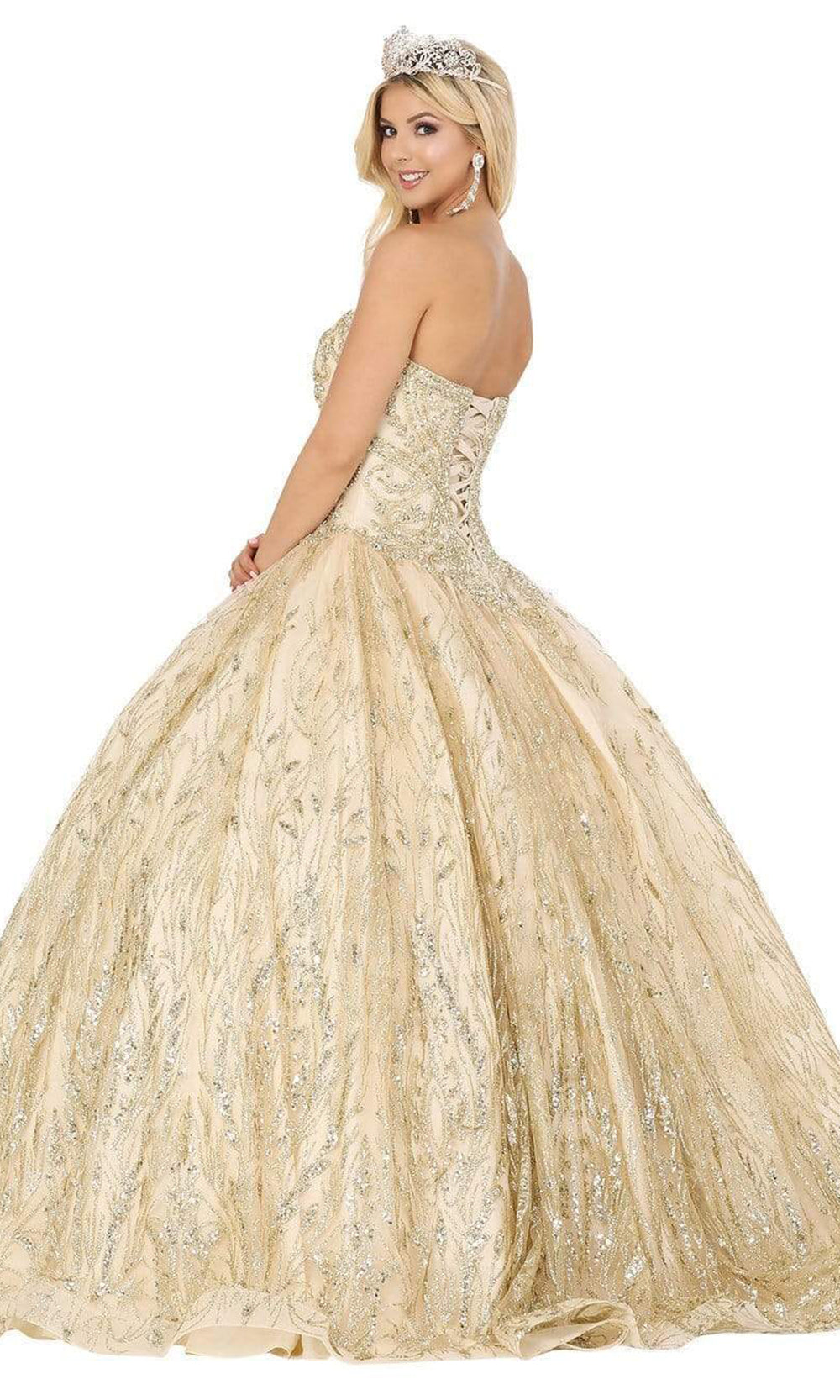 Dancing Queen - Strapless Ornate Sweetheart Ballgown 1497SC In Gold