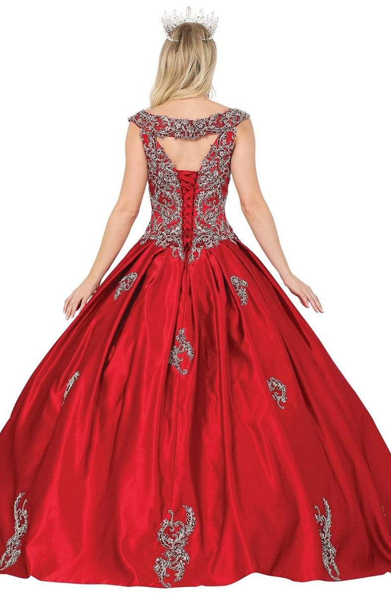 Dancing Queen - 1499 Embroidered Bateau Ballgown With Lace Up Back Quinceanera Dresses