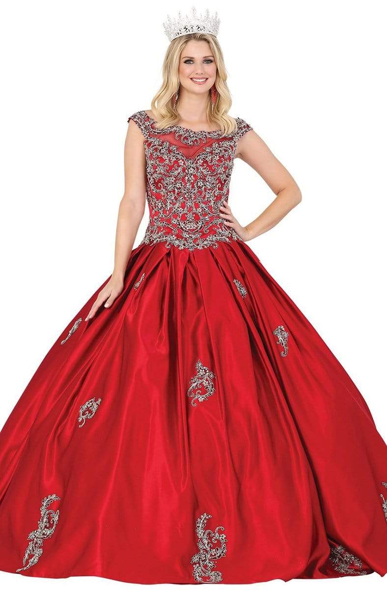 Dancing Queen - 1499 Embroidered Bateau Ballgown With Lace Up Back Quinceanera Dresses XS / Burgundy