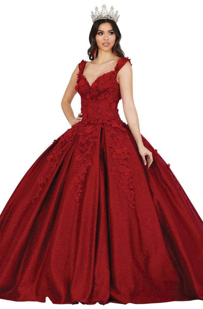 Dancing Queen - 1501 Floral Appliqued Corset Ballgown Sweet 16 Dresses XS / Burgundy