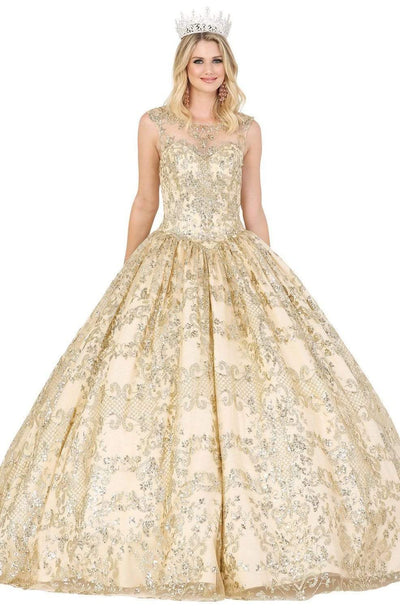 Dancing Queen - 1523 Embroidered Bateau Pleated Ballgown Quinceanera Dresses XS / Gold