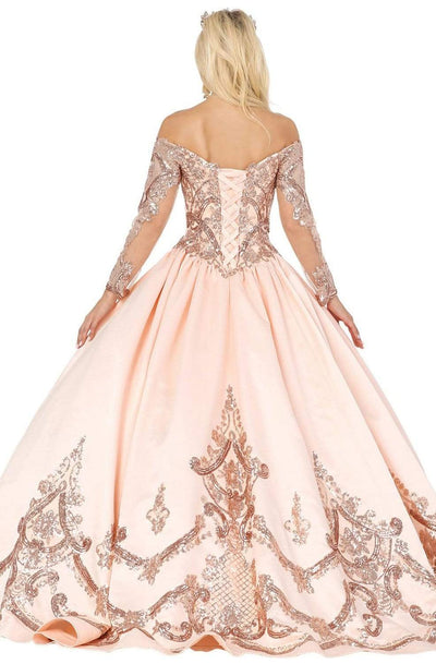 Dancing Queen - 1531 Embellished Long Sleeve Off-Shoulder Ballgown Quinceanera Dresses