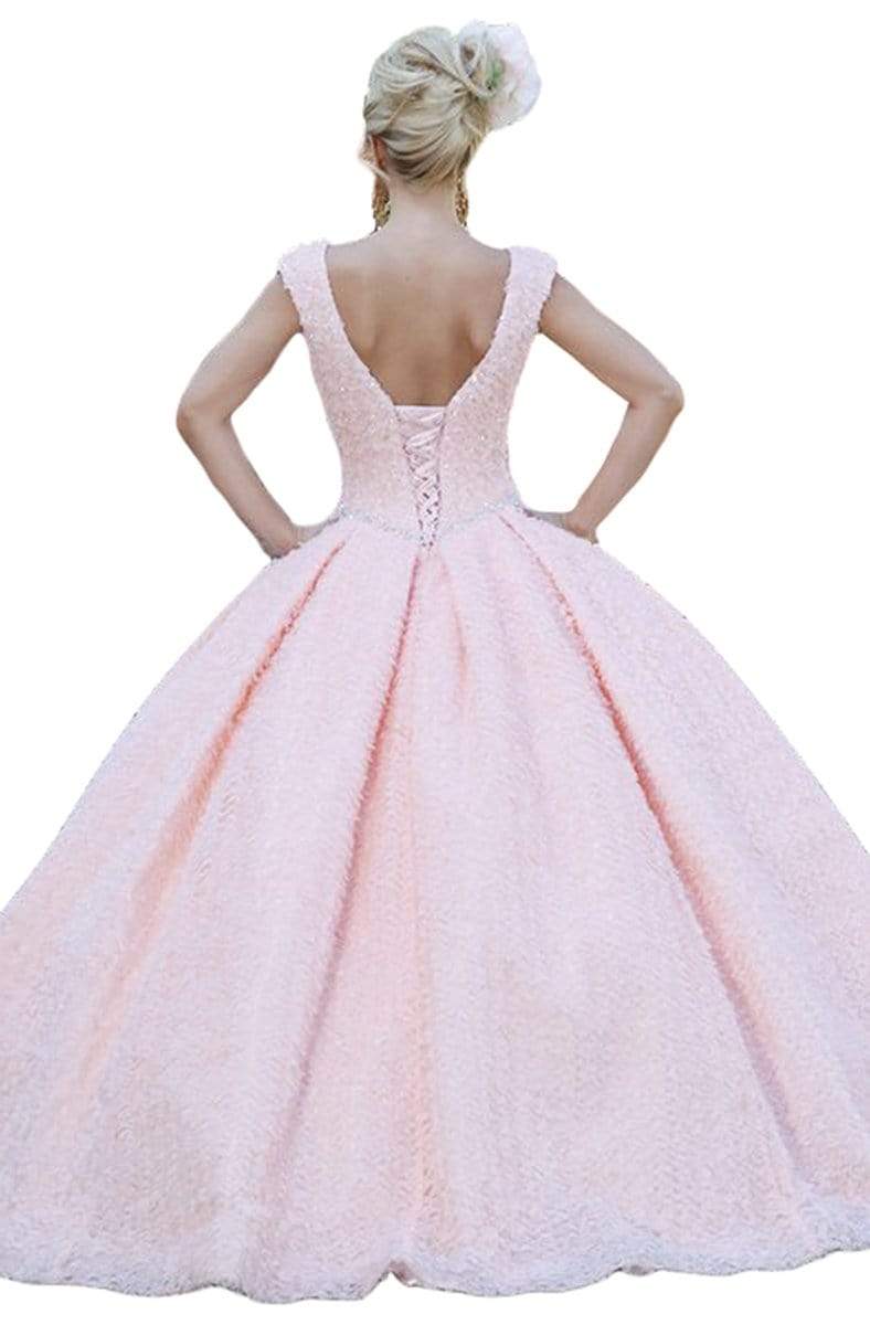 Dancing Queen - 1537 Embellished Deep V-neck Pleated Ballgown Quinceanera Dresses