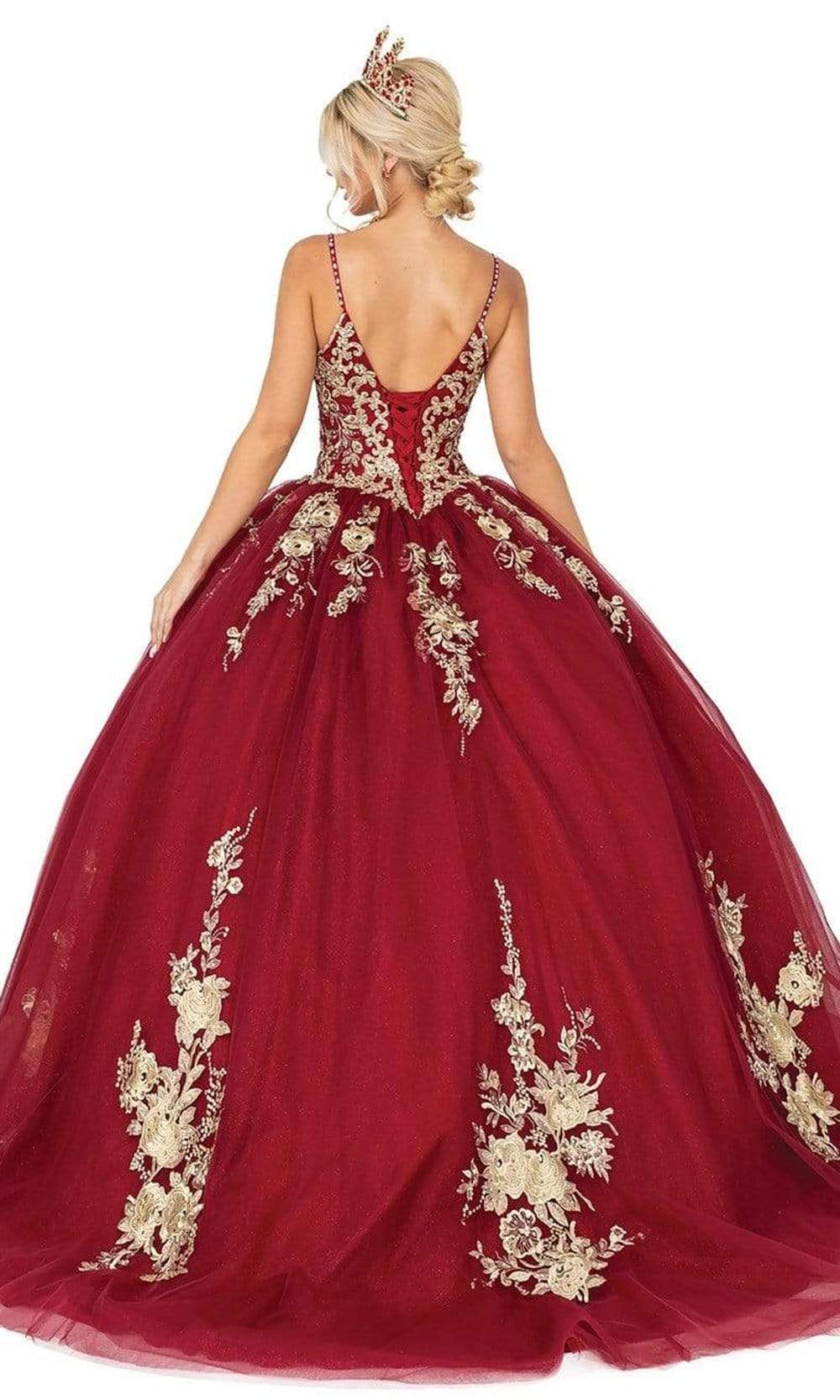 Dancing Queen - 1544 V-neck Corset Lace-Up Back Applique Ballgown Quinceanera Dresses