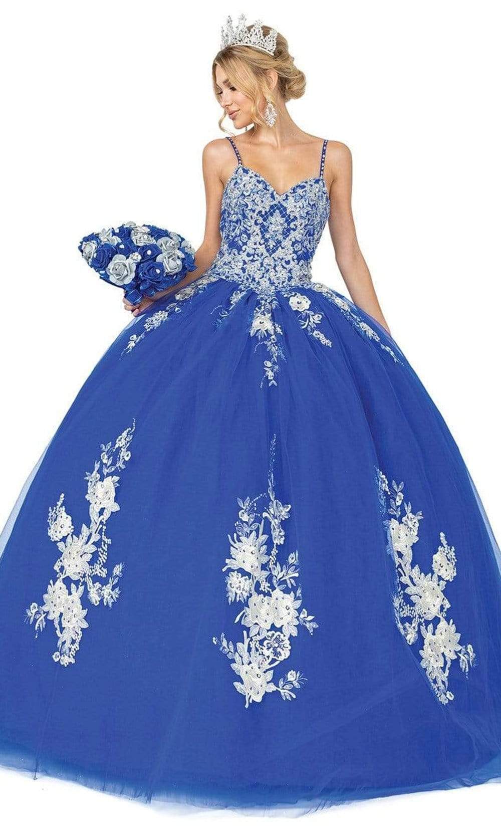 Dancing Queen - 1544 V-neck Corset Lace-Up Back Applique Ballgown Quinceanera Dresses XS / Royal Blue