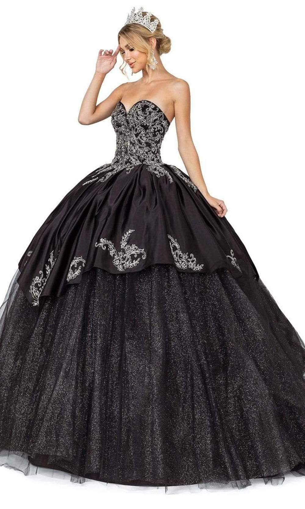 Dancing Queen - 1557 Strapless Sweetheart Lace Applique Ballgown Quinceanera Dresses XS / Black