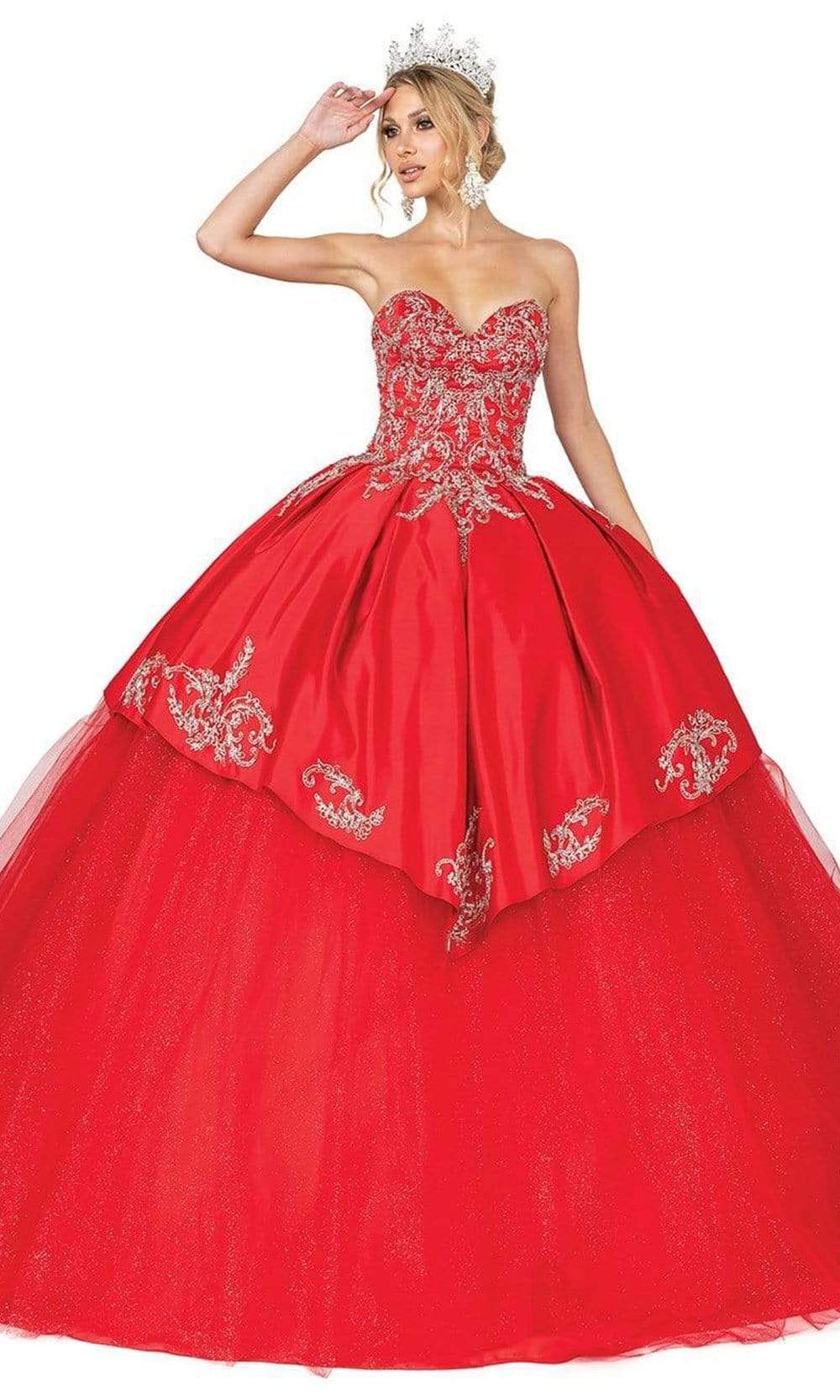 Dancing Queen - 1557 Strapless Sweetheart Lace Applique Ballgown Quinceanera Dresses XS / Red