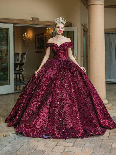 Dancing Queen - 1559 Sequined Corset Back Gown Special Occasion Dress In Burgundy