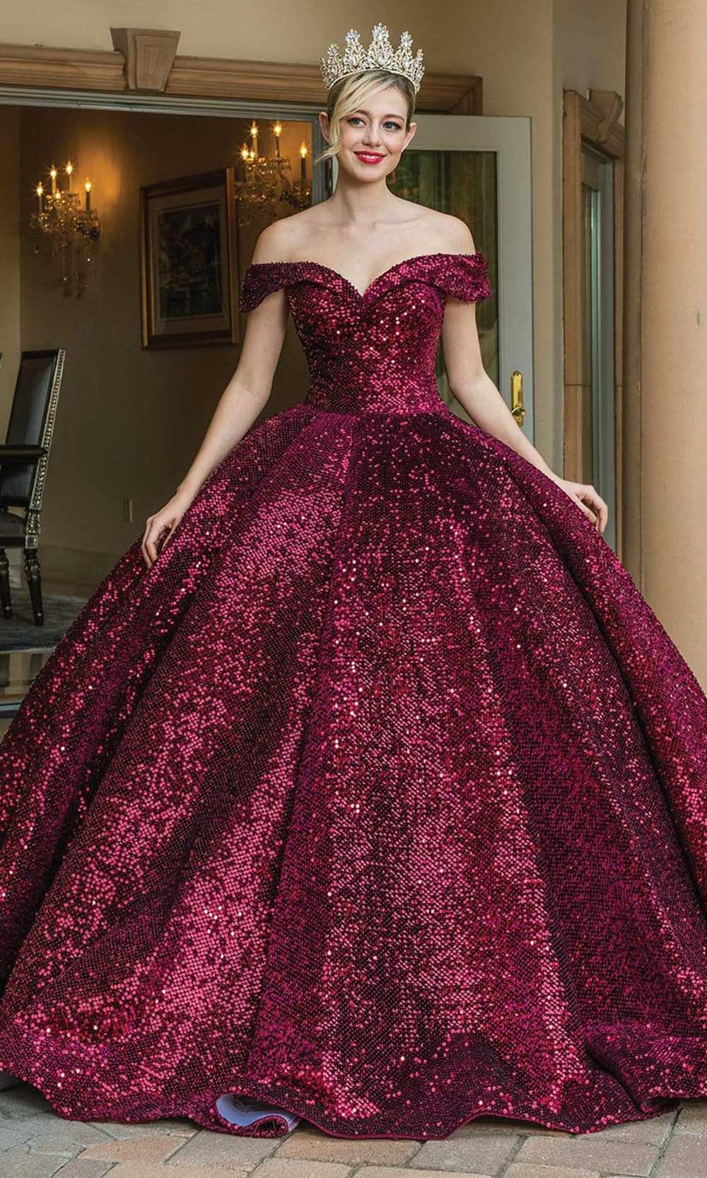 Dancing Queen - 1559 Sequined Corset Back Gown Quinceanera Dresses XS / Burgundy