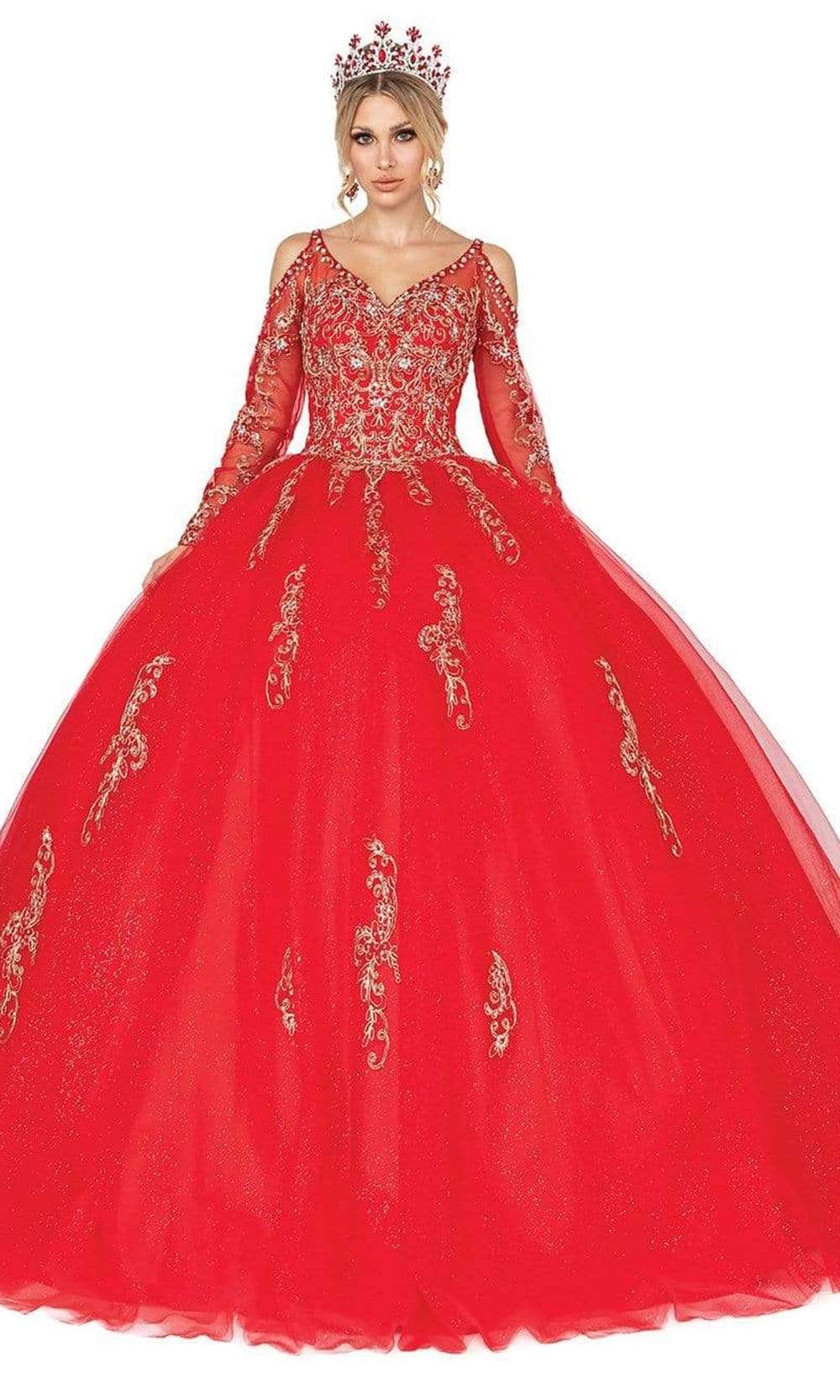 Dancing Queen - 1563 Beaded Lace Appliqued Glitter Tulle Ballgown Quinceanera Dresses XS / Red