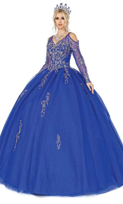 Dancing Queen - 1563 Beaded Lace Appliqued Glitter Tulle Ballgown Quinceanera Dresses XS / Royal Blue