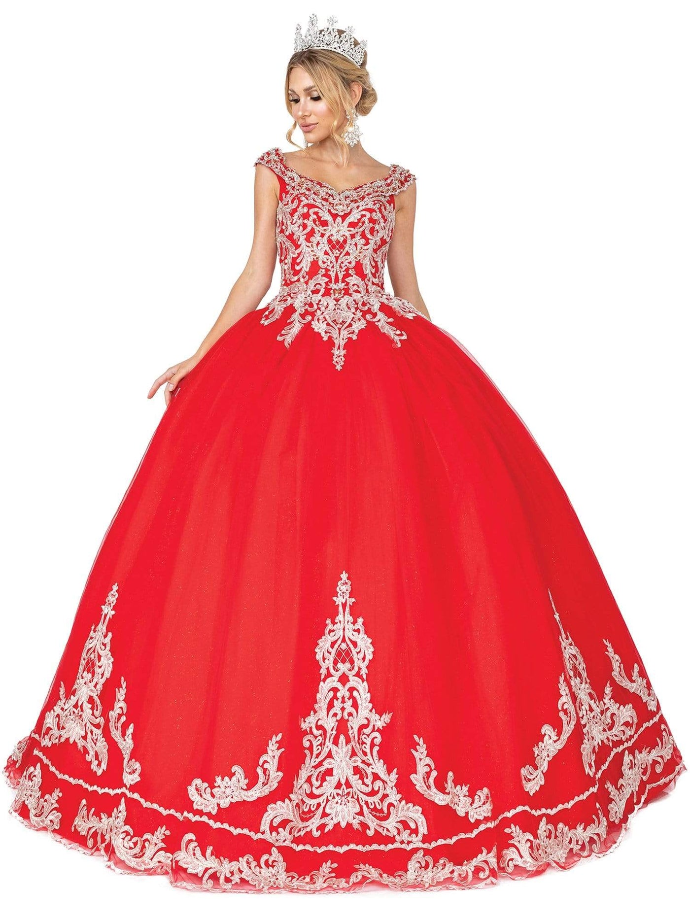 Dancing Queen - 1566 Cap Sleeve Appliqued Ballgown Special Occasion Dress