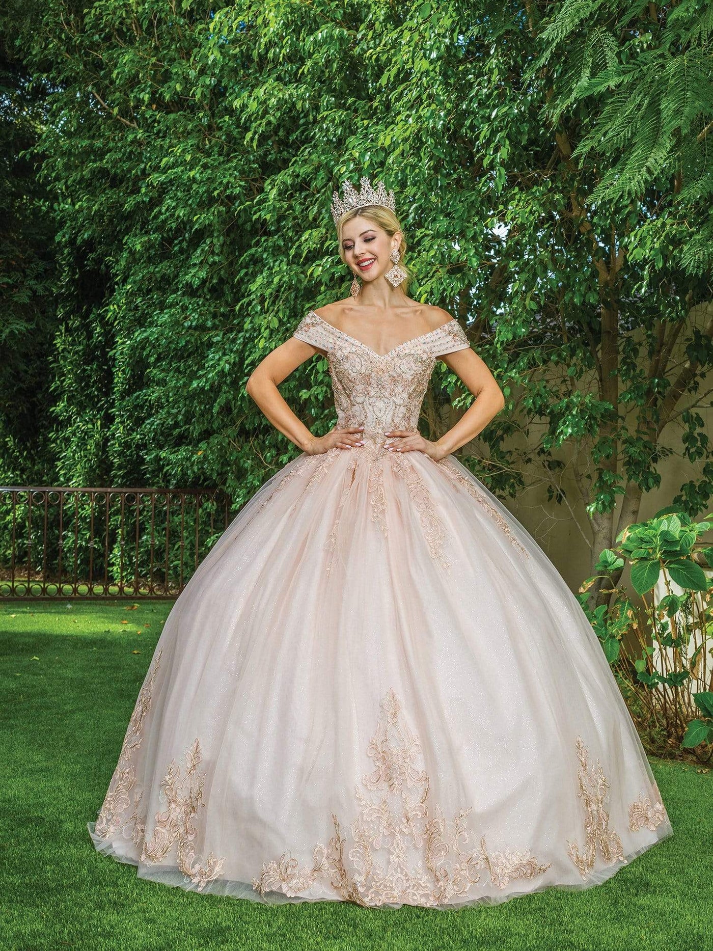 Dancing Queen - 1567 Jeweled Off Shoulder Ballgown Special Occasion Dress In Pink