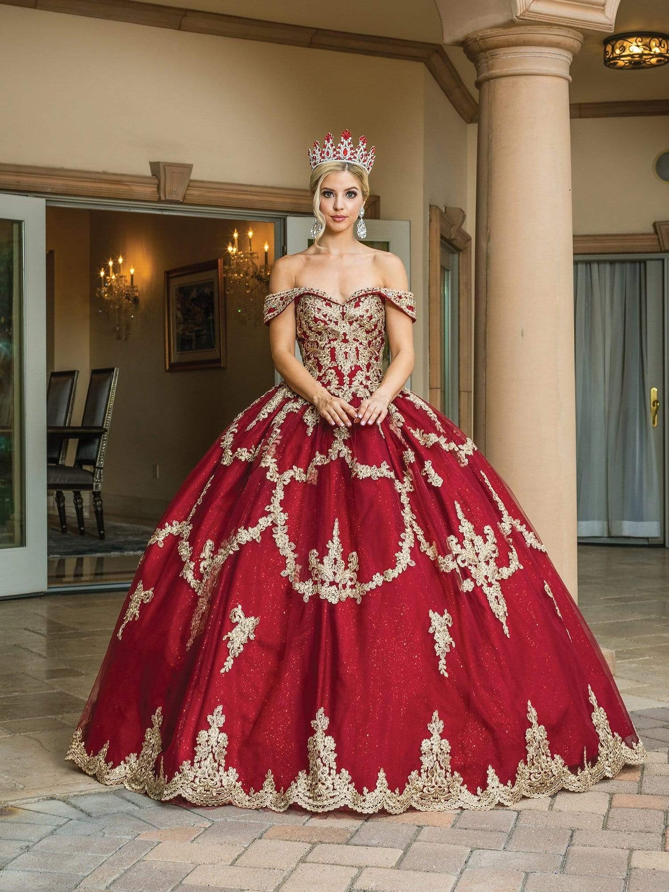 Dancing Queen - 1572 Embroidered Off Shoulder Ballgown Special Occasion Dress In Red