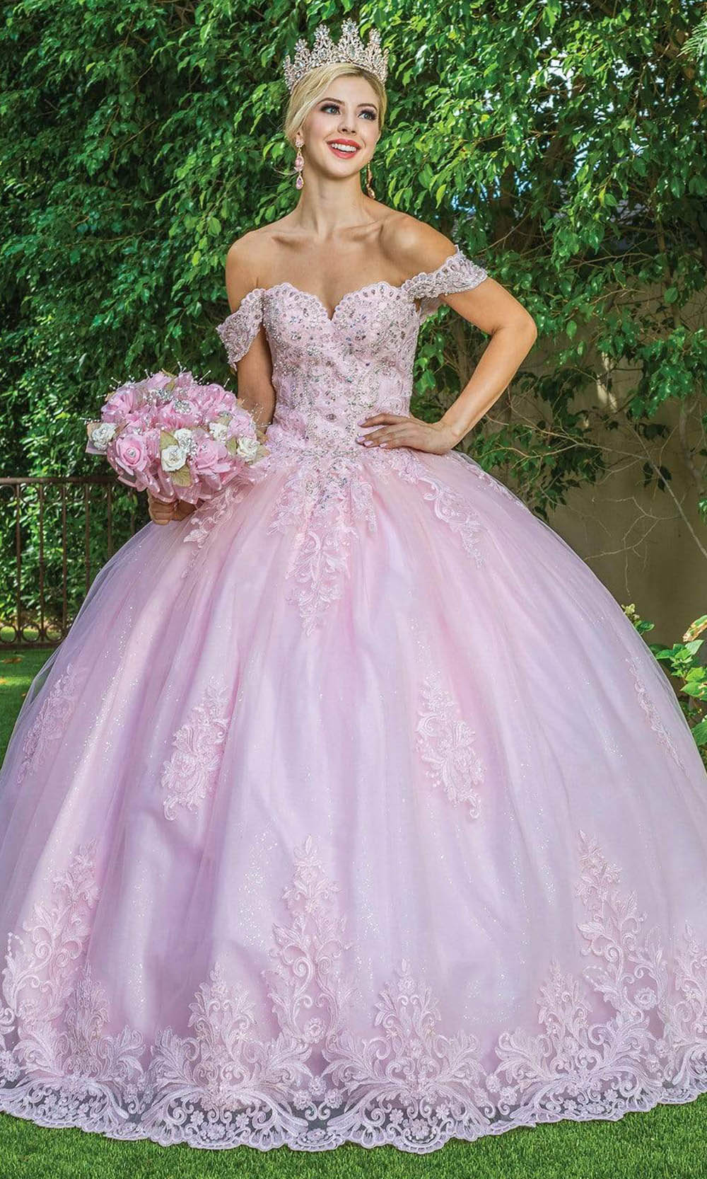 Dancing Queen - 1581 Off Shoulder Applique Ballgown Special Occasion Dress XS / Blush