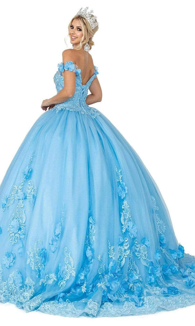 Dancing Queen - 1582 Embroidered Off Shoulder Gown With Train Quinceanera Dresses