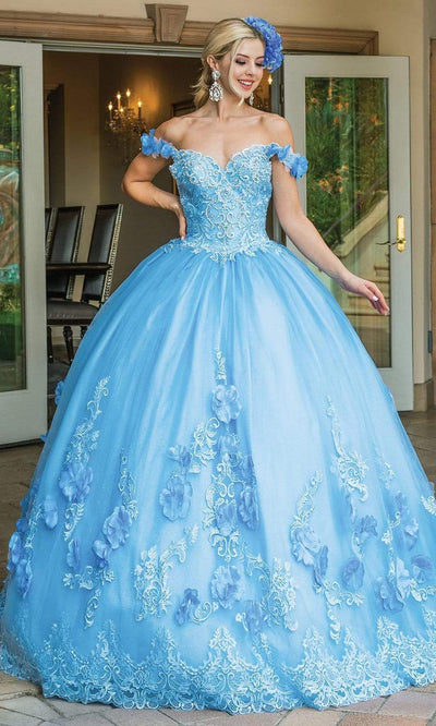 Dancing Queen - 1582 Embroidered Off Shoulder Gown With Train Quinceanera Dresses