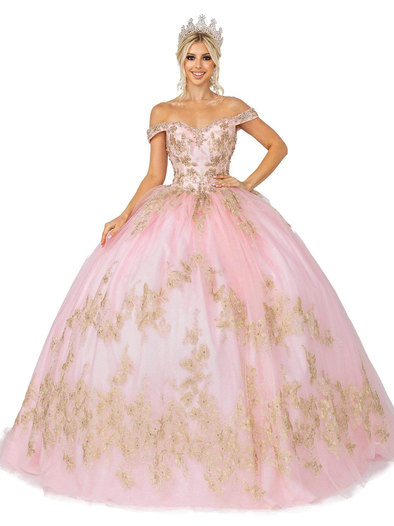 Dancing Queen - 1584 Rhinestone Lace Applique Gown Special Occasion Dress In Pink
