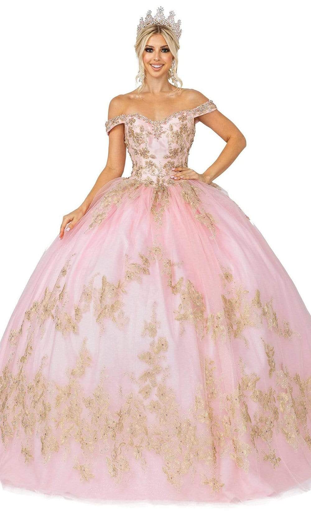 Dancing Queen - 1584 Rhinestone Lace Applique Gown Special Occasion Dress XS / Blush