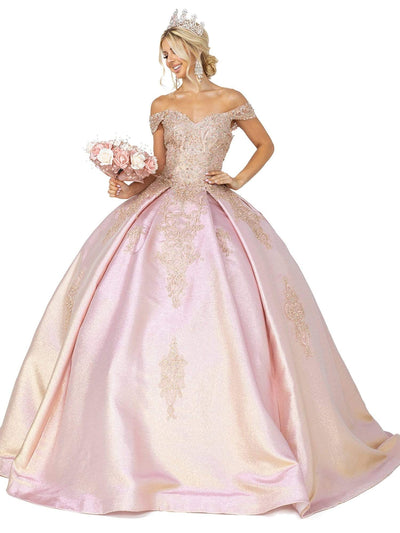 Dancing Queen - 1585 Jeweled Lace Metallic Gown Special Occasion Dress In Pink