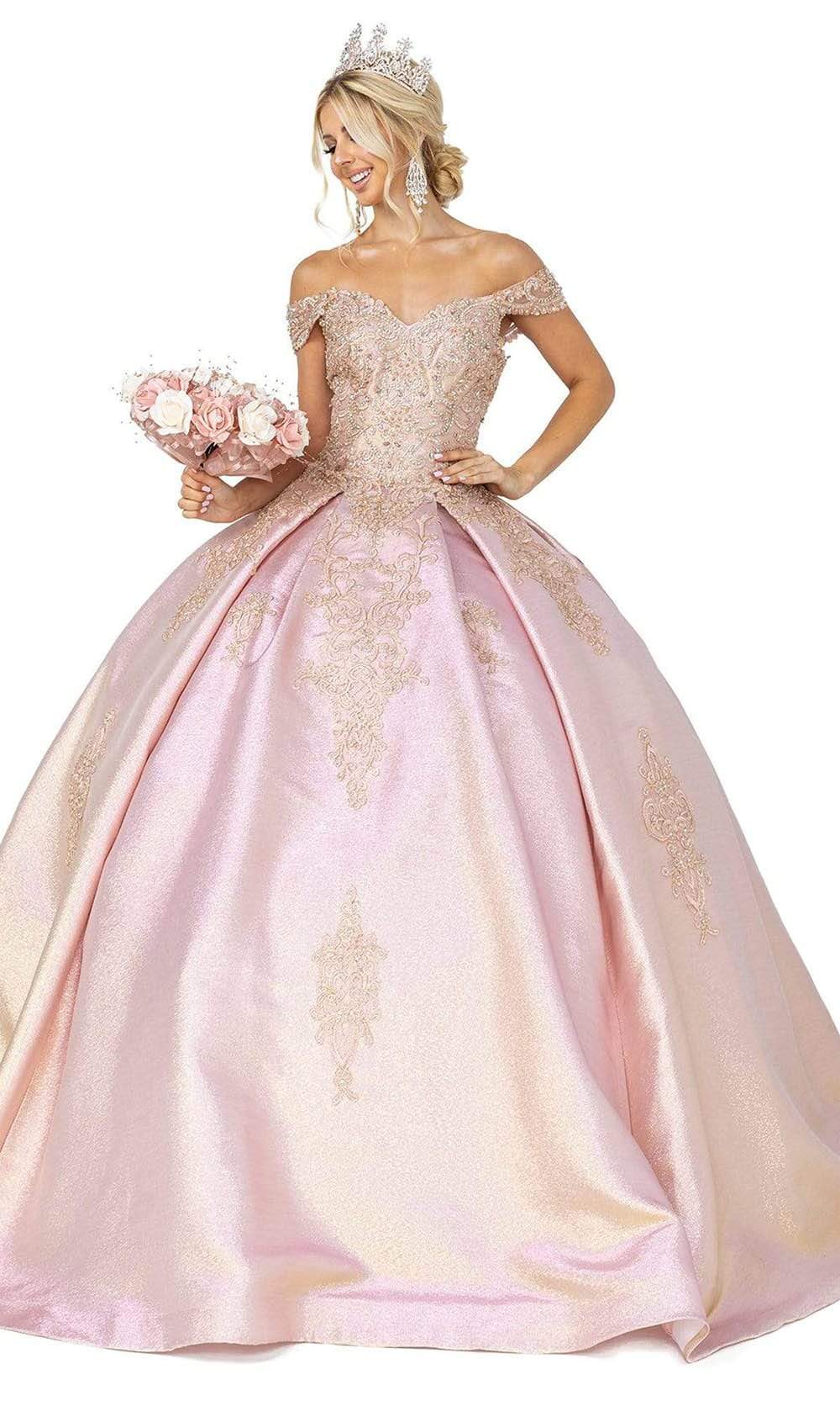 Dancing Queen - 1585 Jeweled Lace Metallic Gown Quinceanera Dresses XS / Blush