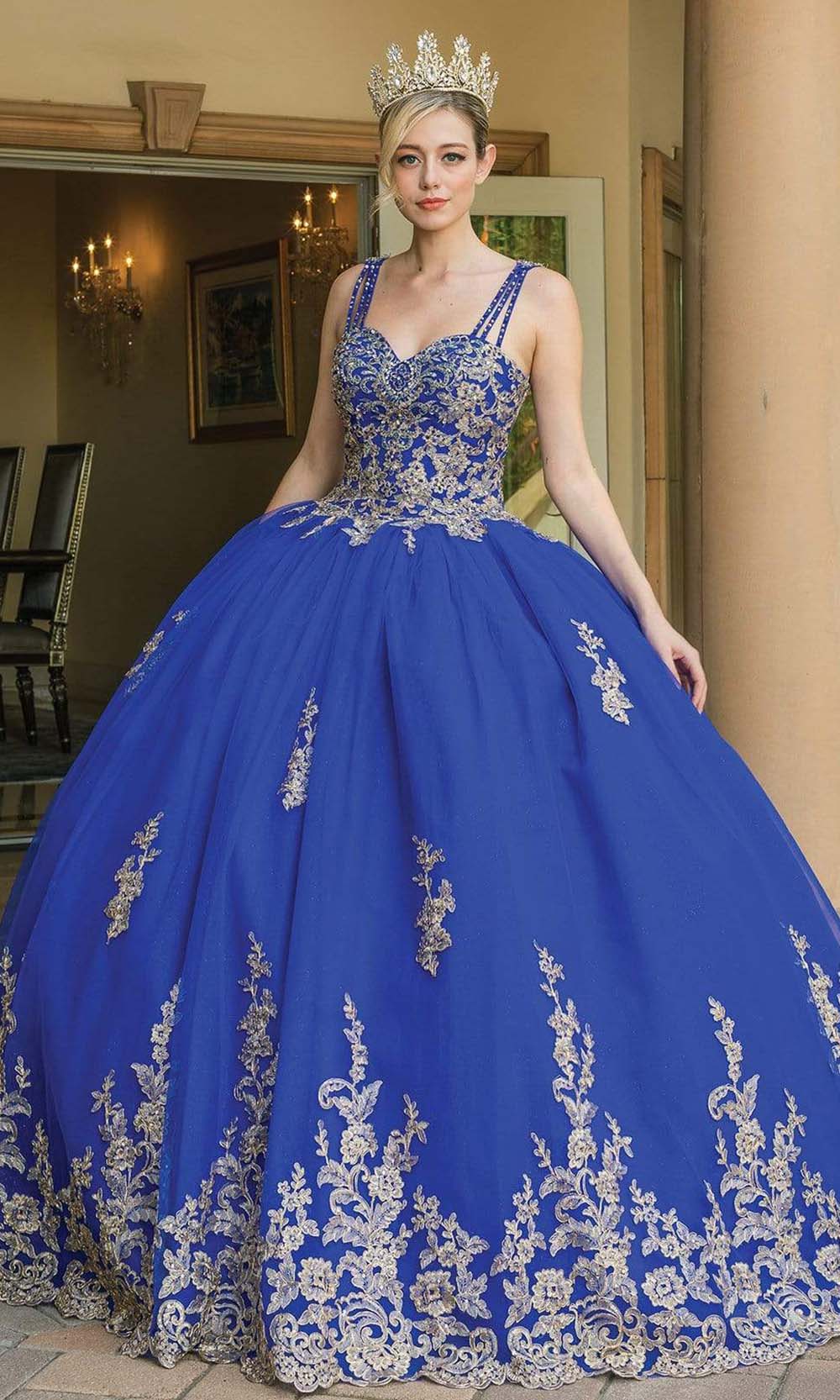 Dancing Queen - 1593 Lace Applique Sweetheart Ballgown Quinceanera Dresses XS / Royal Blue