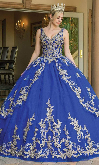 Dancing Queen - 1594 Sleeveless Lace Trimmed Ballgown Special Occasion Dress XS / Royal Blue