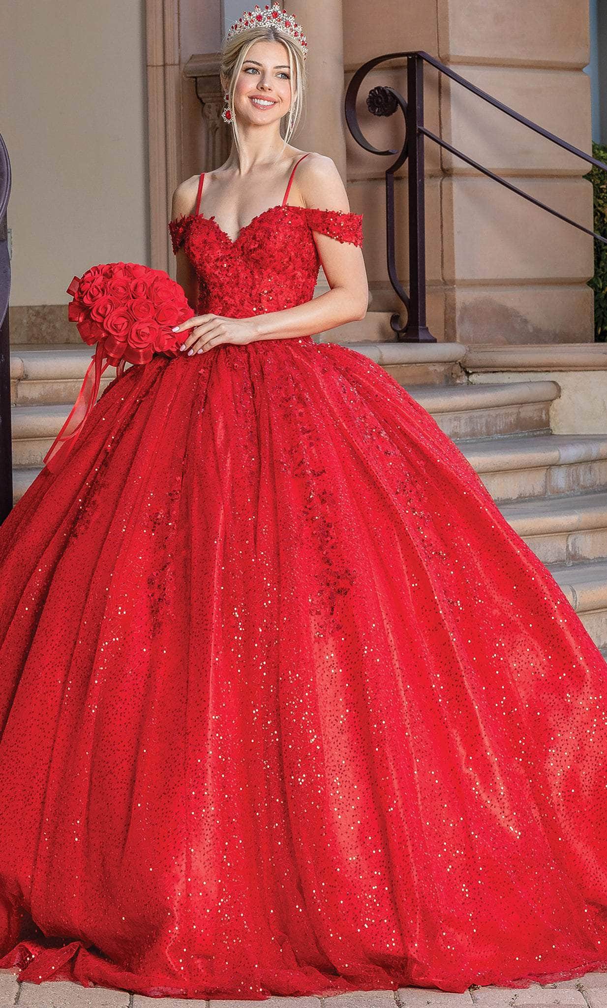 Dancing Queen 1595 - Sequin Adorned Quinceanera Ballgown Ball Gowns XS / Red