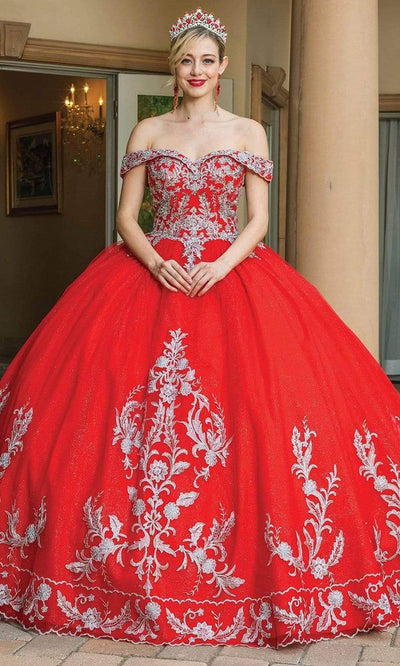 Dancing Queen - 1596 Embroidered Off Shoulder Ballgown Quinceanera Dresses XS / Red