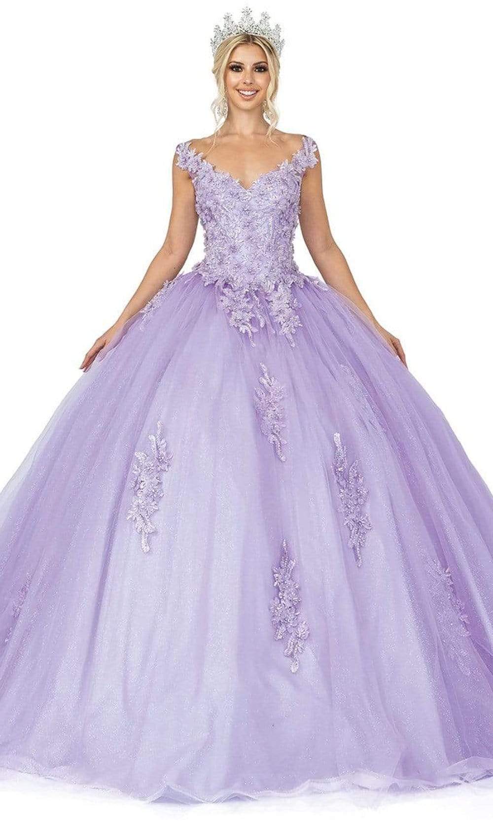 Dancing Queen - 1597 Beaded Floral Lace Applique Tulle Ballgown Quinceanera Dresses XS / Lilac