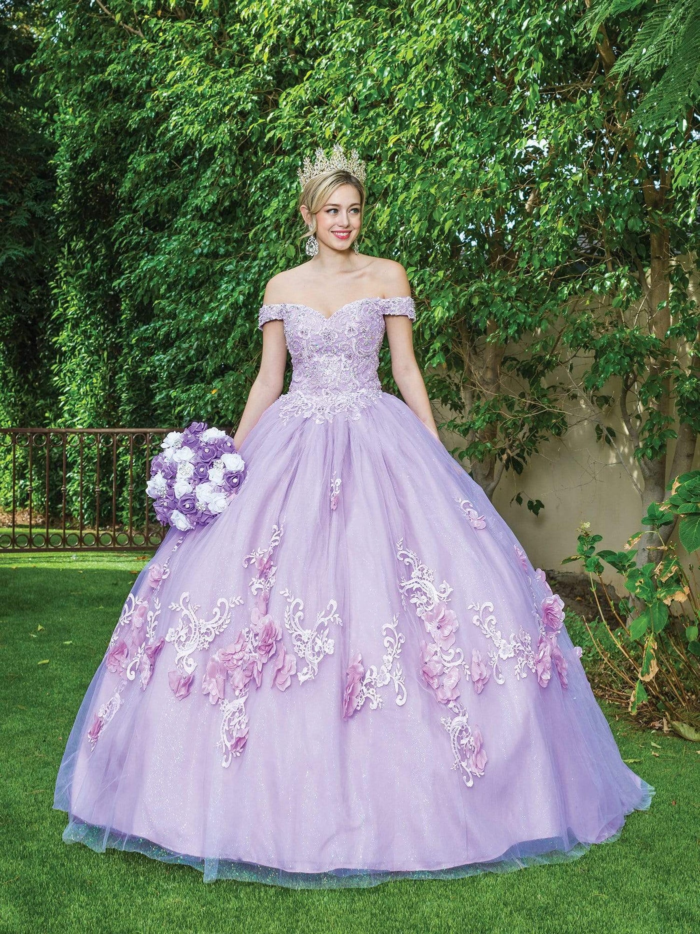 Dancing Queen - 1598 Floral Accented Ballgown Quinceanera Dresses