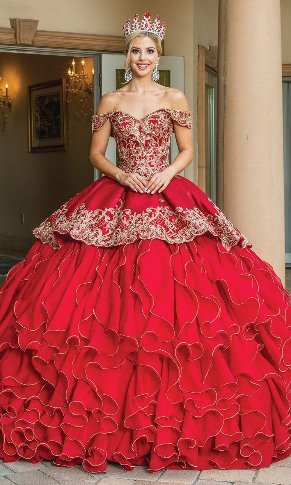 Dancing Queen - 1599 Applique-Ornate Ruffled Ballgown Special Occasion Dress XS / Burgundy
