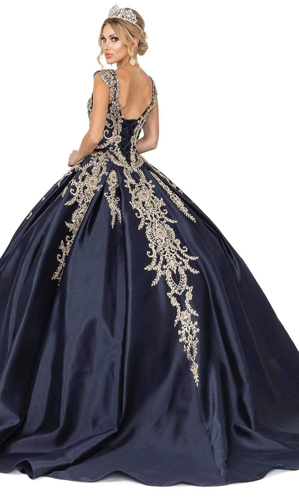 Dancing Queen - 1606 Cap Sleeve Metallic Applique Gown Special Occasion Dress