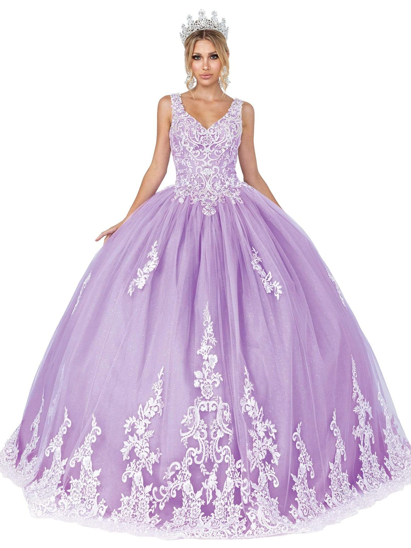 Dancing Queen - 1608 Floral Lace Ballgown Special Occasion Dress In Purple